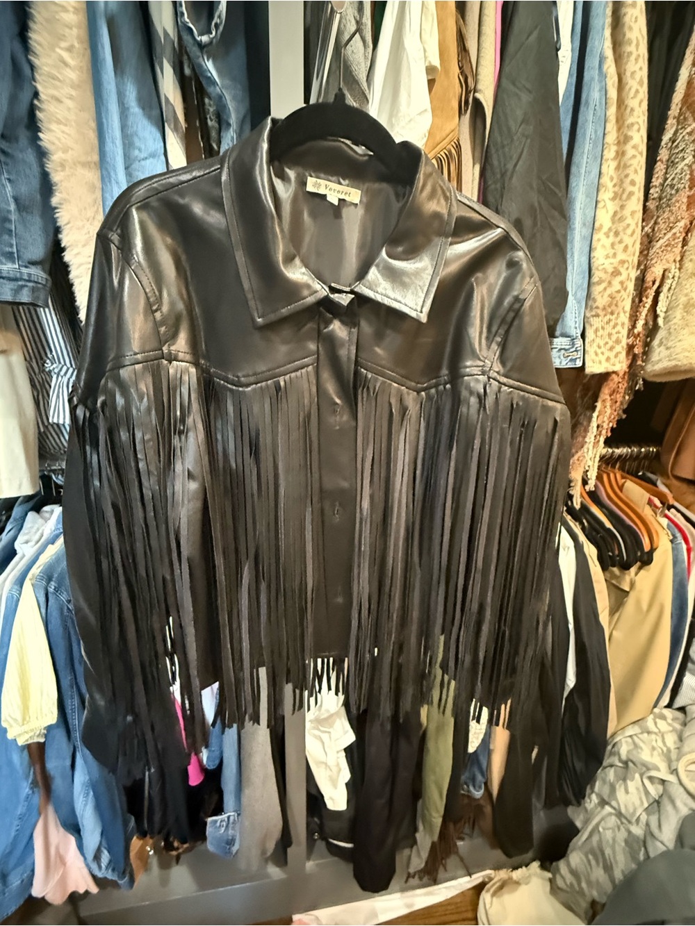 Forever 21 Black Leather Fringe Jacket